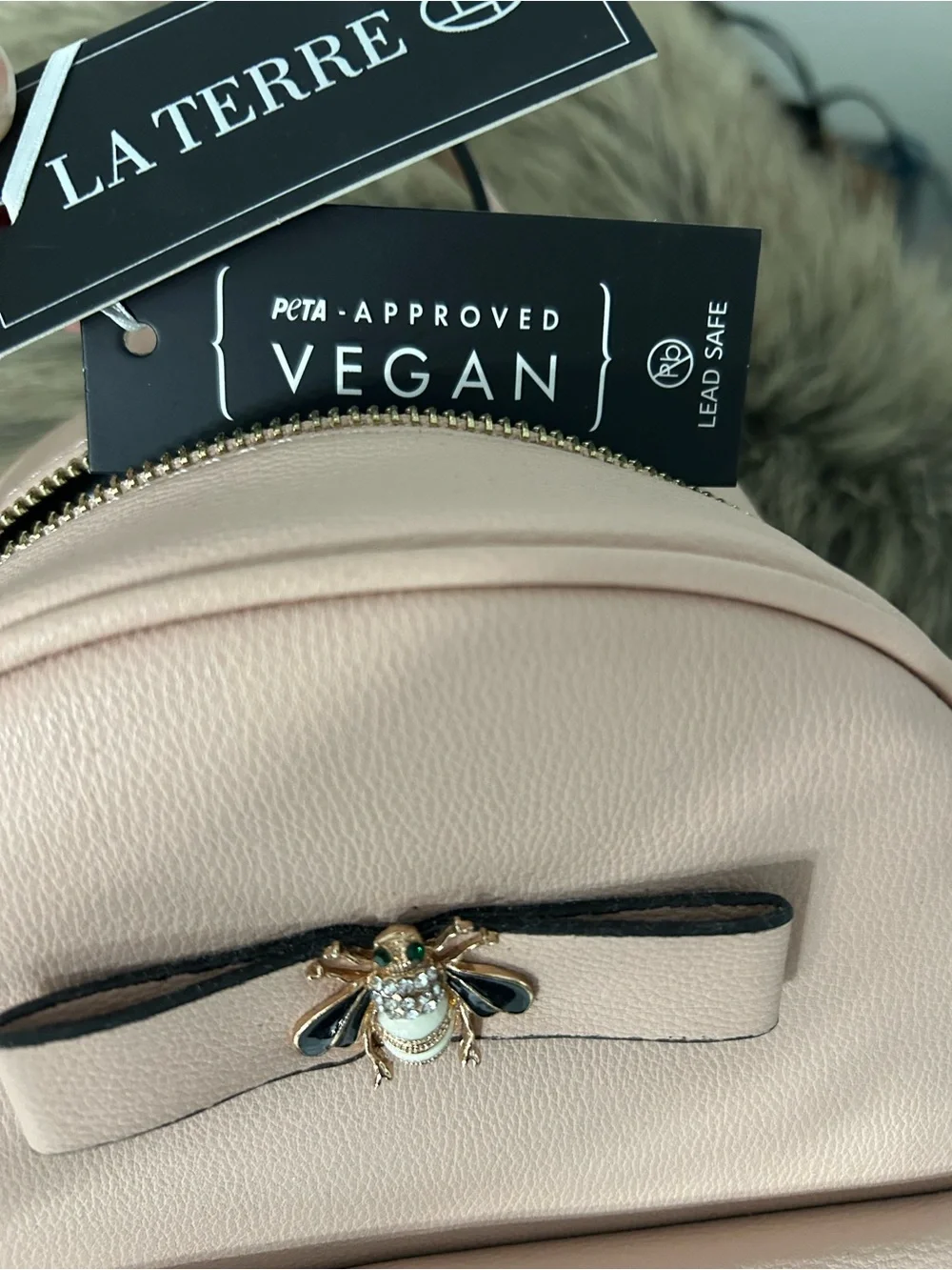 Mini Backpack with Bee Accent - Blush